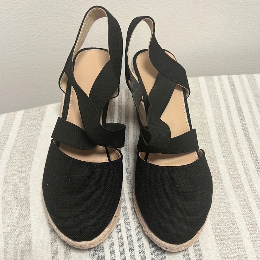 Black Espadrille Wedge Sandals